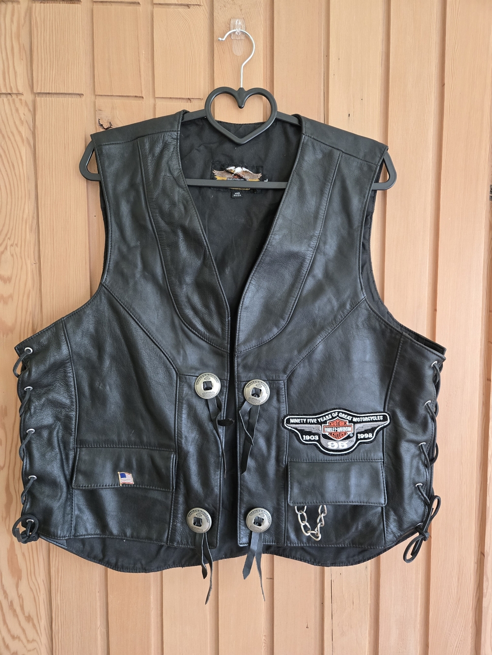 Vintage 90's Harley-Davidson 100% Leather Vest With Paches | Size L